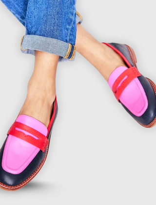 Esther color-block penny loafers in Fuchsia