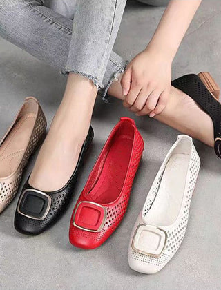 Bernice square buckle soft shoes in Red