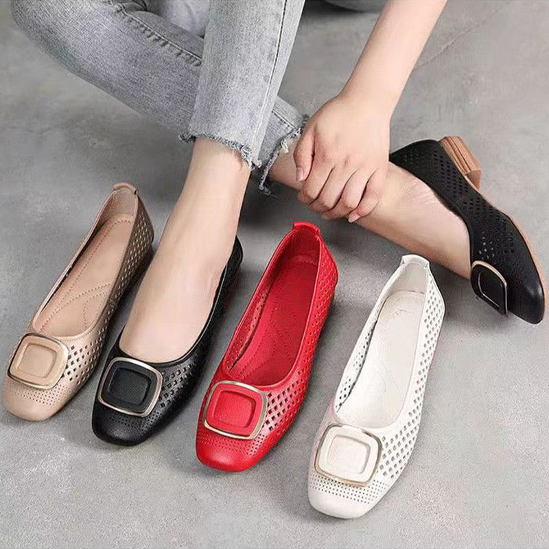 Bernice square buckle soft shoes in Red