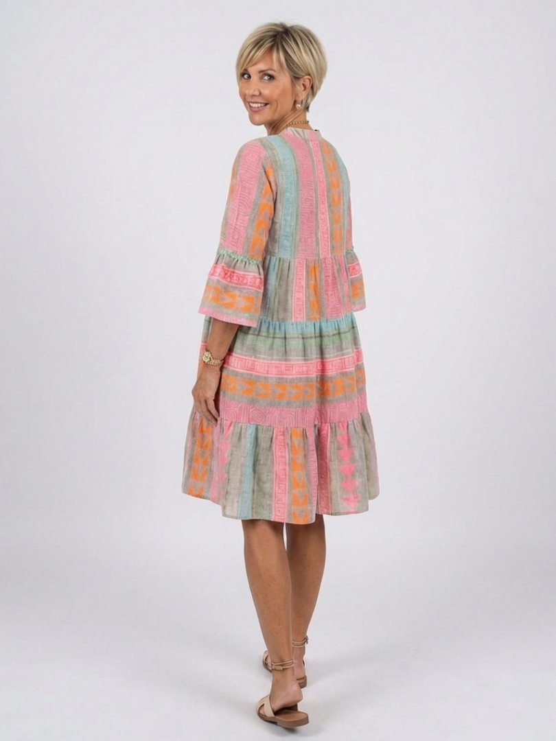 Liza | Geometric Print Tiered Knee-Length Dress