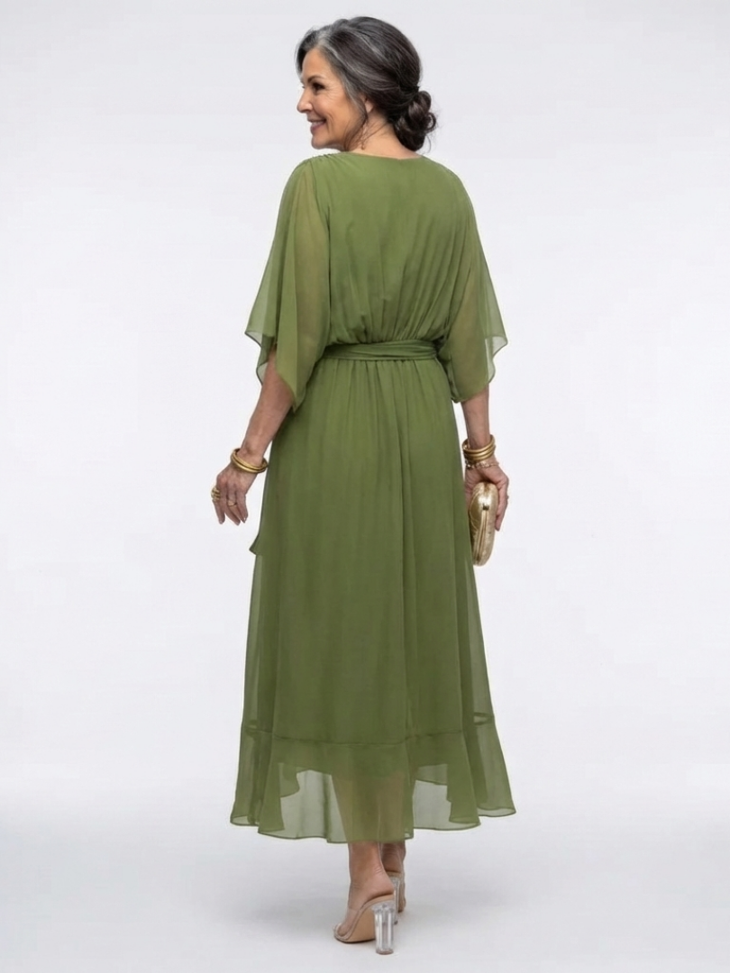 Larissa | V-Neck Draped Waist-Tie Midi Dress