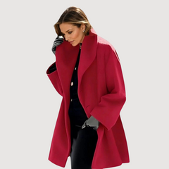 Morgana Relaxed Soft Collar Wool Winter Coat in Red