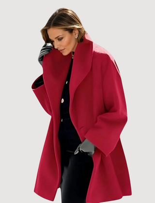 Morgana Relaxed Soft Collar Wool Winter Coat in Red
