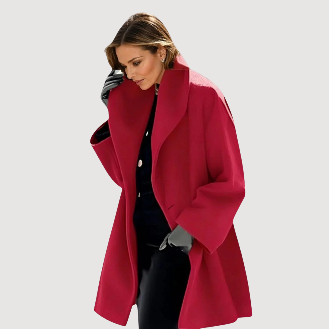 Morgana Relaxed Soft Collar Wool Winter Coat in Red
