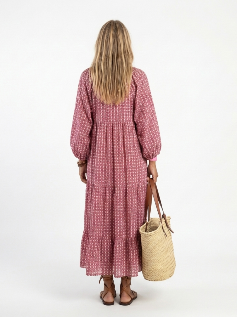 Leontine | Geometric Print Long-Sleeve Midi Dress