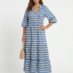 Mallory | Diamond Print Tiered Midi Dress
