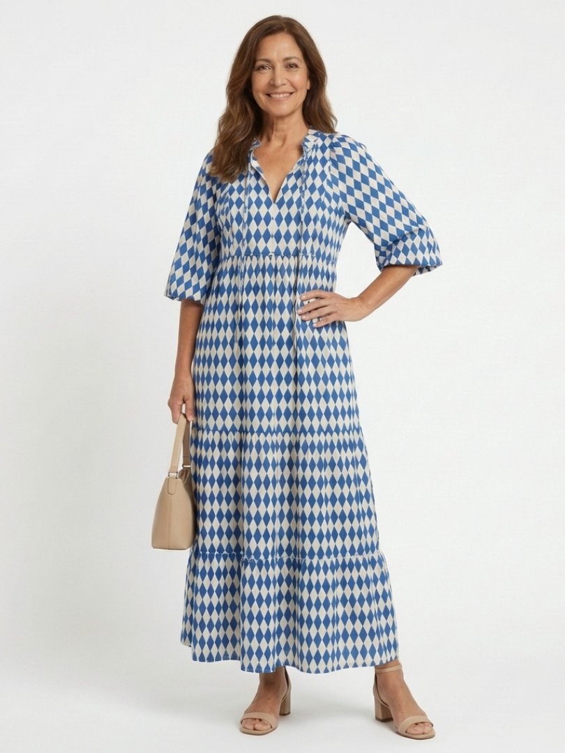 Mallory | Diamond Print Tiered Midi Dress