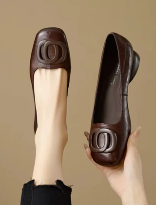Davina Padded Ring Flats in Brown