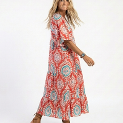 Luanne | Paisley Print V-Neck Midi Dress