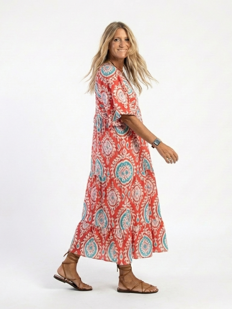 Luanne | Paisley Print V-Neck Midi Dress