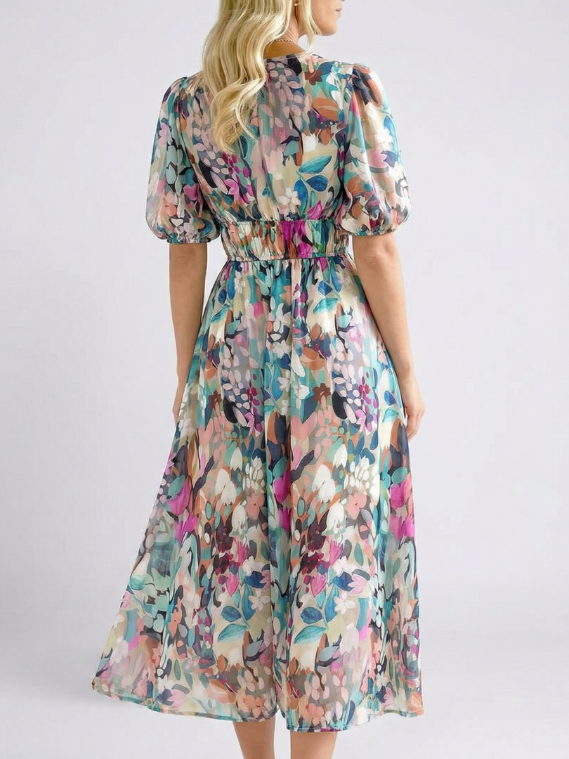 Margarita | Gathered Waist V-Neck Midi Dress