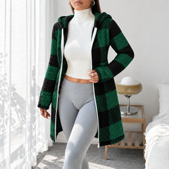 Rosabel plaid hooded teddy coat in Forest Green & Black