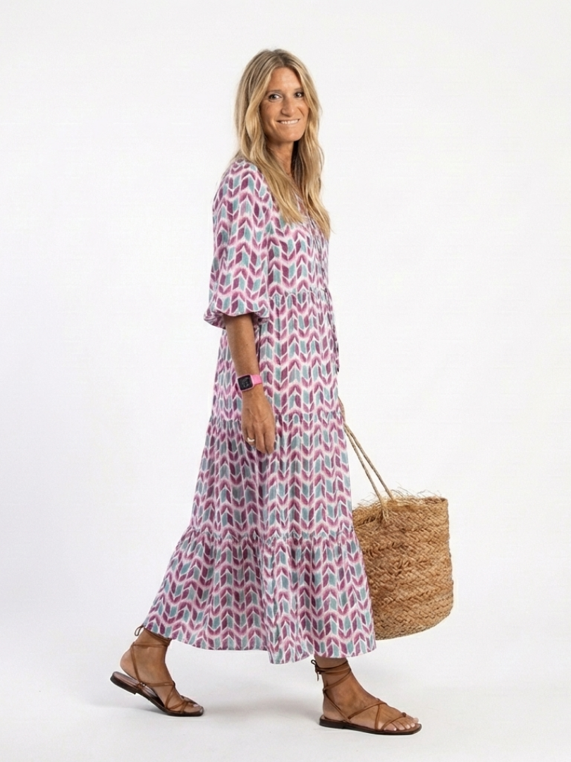 Lisette | Geometric Print Tiered Midi Dress