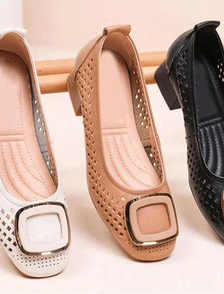 Bernice square buckle soft shoes in Brown