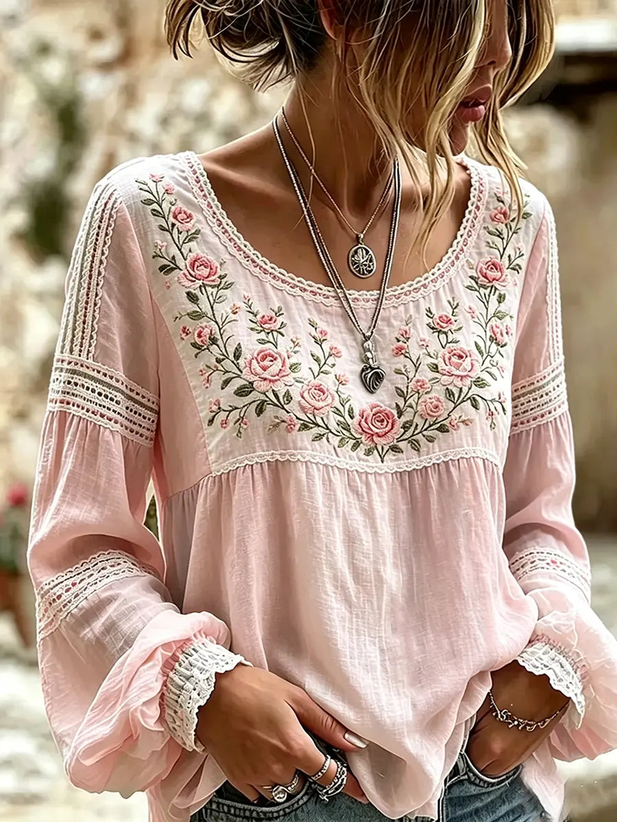 Amabel | Boho Embroidered Floral Blouse