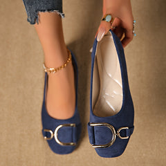 Keira Square-Toe Buckle Ballet Flats