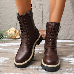 Cassia Lace-Up Side-Zip Combat Boots