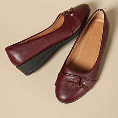 Hestia Buckle Detail Wedge Loafers in Burgundy
