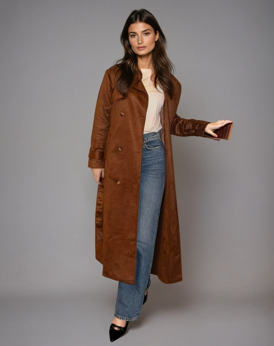 Clare | Suede-Look Double-Breasted Trench Coat