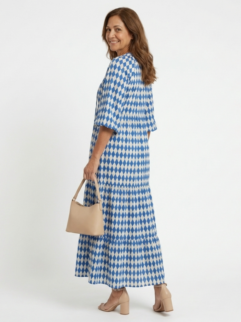 Mallory | Diamond Print Tiered Midi Dress