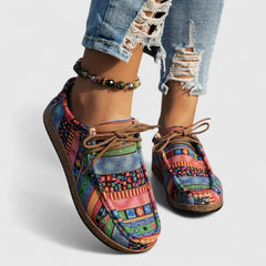 Yvette boho print lace-up moccasins