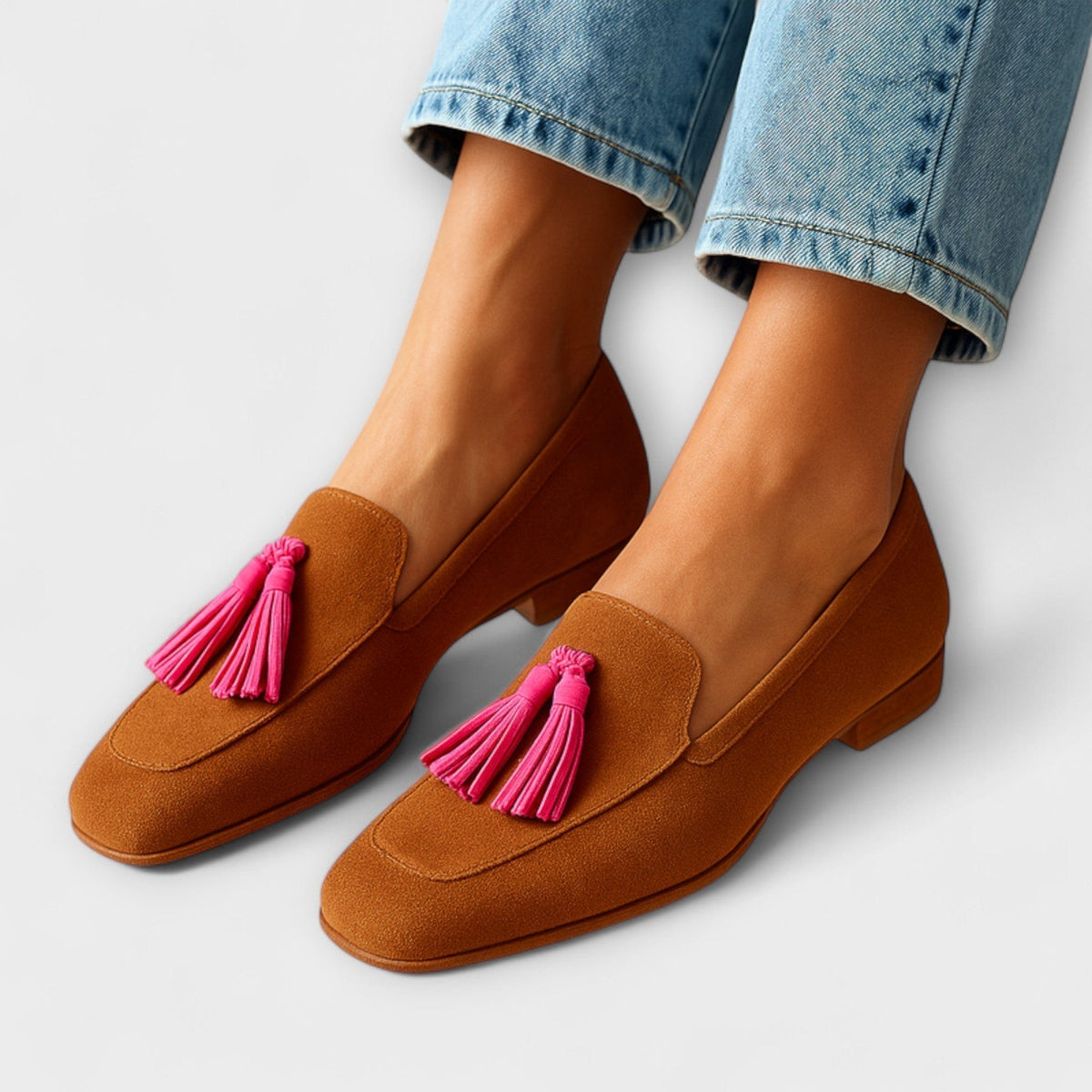 Saundra pink tassel loafers in Cognac