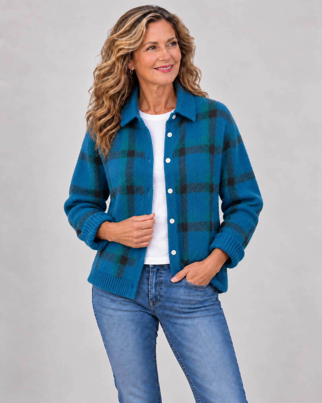 Kelsey™ | Brushed Knit Plaid Cardigan