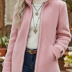 Edwina Cozy Stand-Collar Full-Zip Jacket in Pink