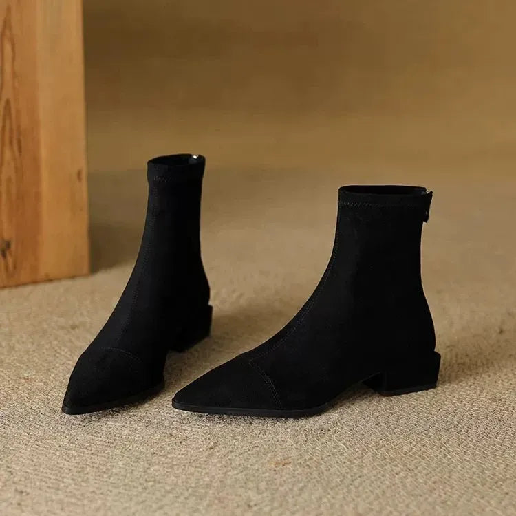 Nelda Suede Pointed-Toe Block Heel Ankle Boots