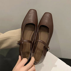 Maureen square-toe Mary Jane ballet flats in Brown
