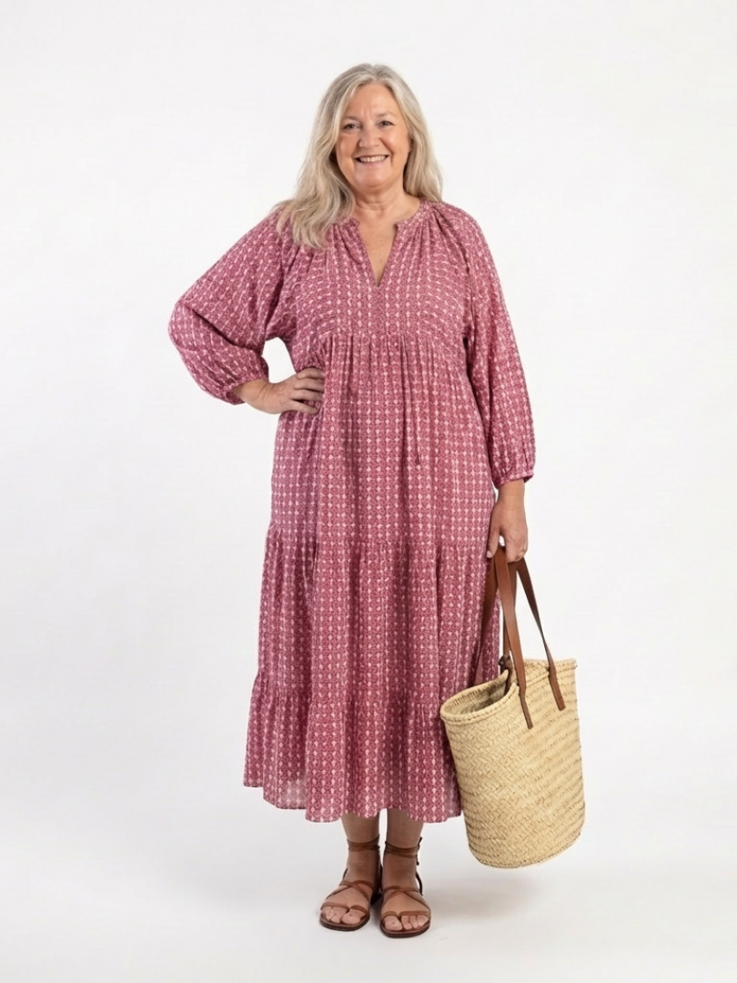 Leontine | Geometric Print Long-Sleeve Midi Dress
