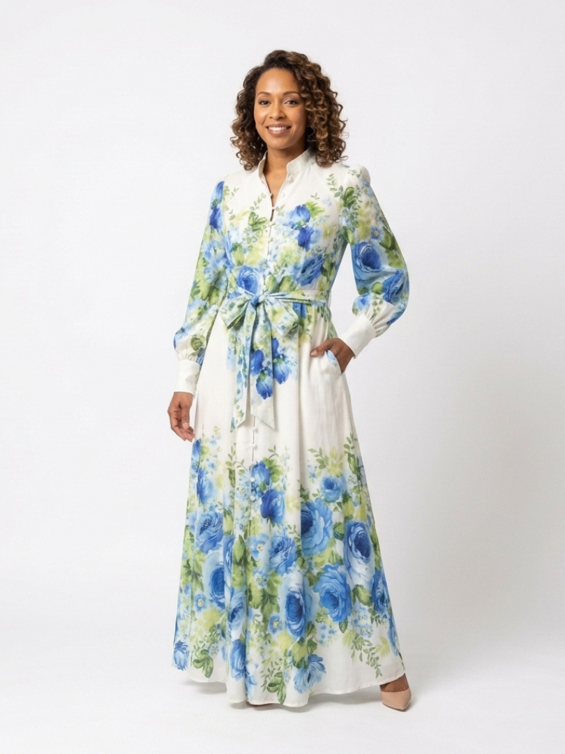 Maya | Button-Front Floral Maxi Dress