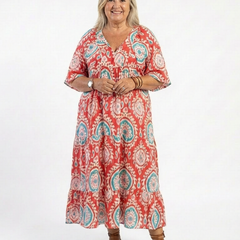 Luanne | Paisley Print V-Neck Midi Dress