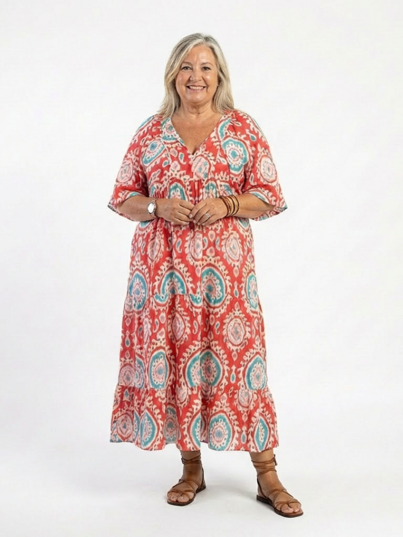 Luanne | Paisley Print V-Neck Midi Dress