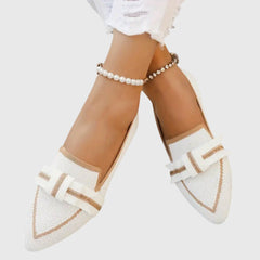 Margery pointed bow knit flats in White