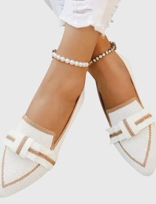 Margery pointed bow knit flats in White