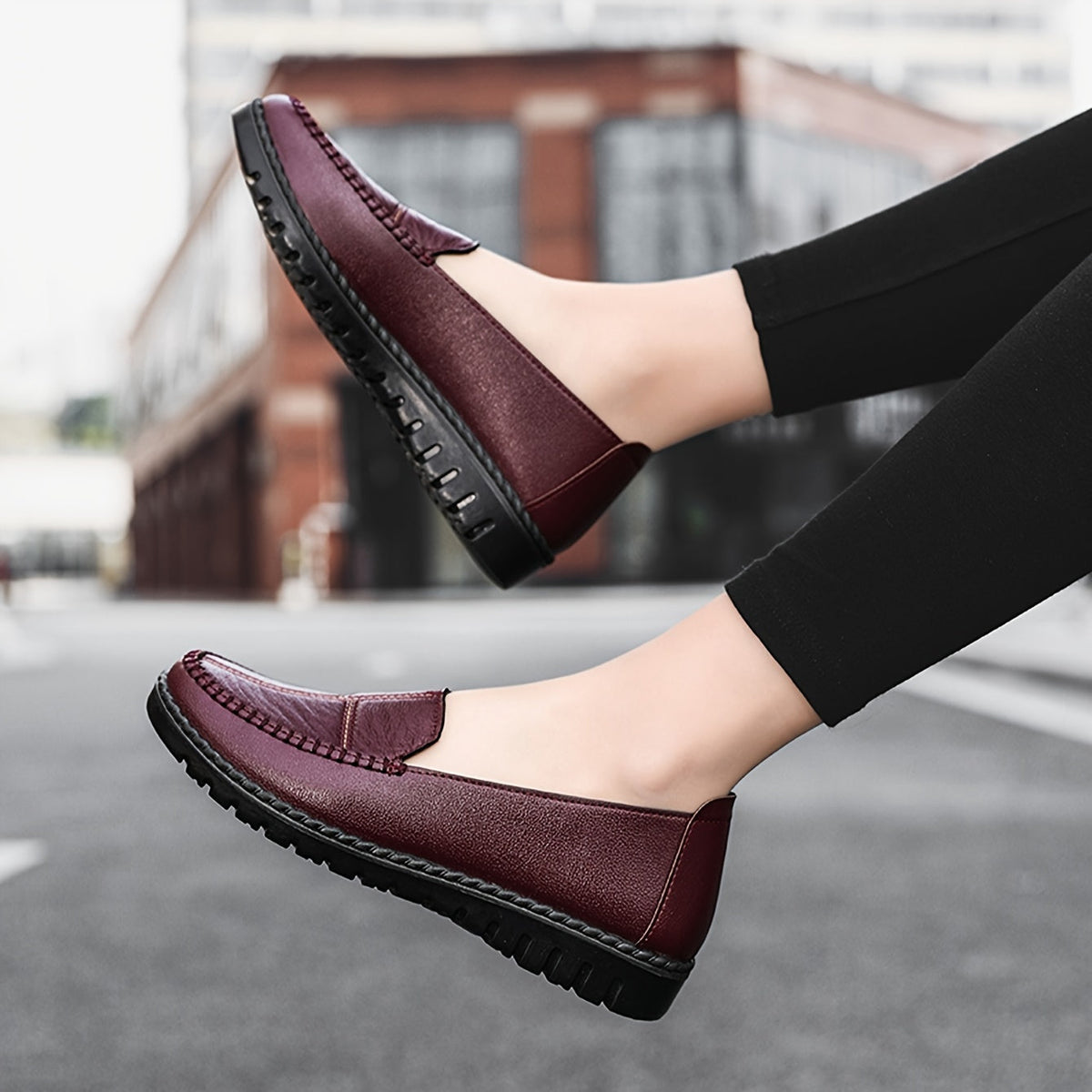 Morwen Stitched Comfort Loafers in Burgundy