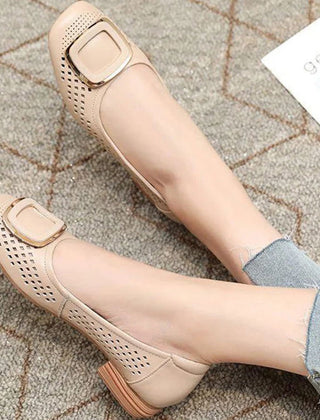Bernice square buckle soft shoes in Beige