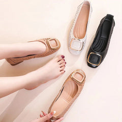 Bernice square buckle soft shoes side view