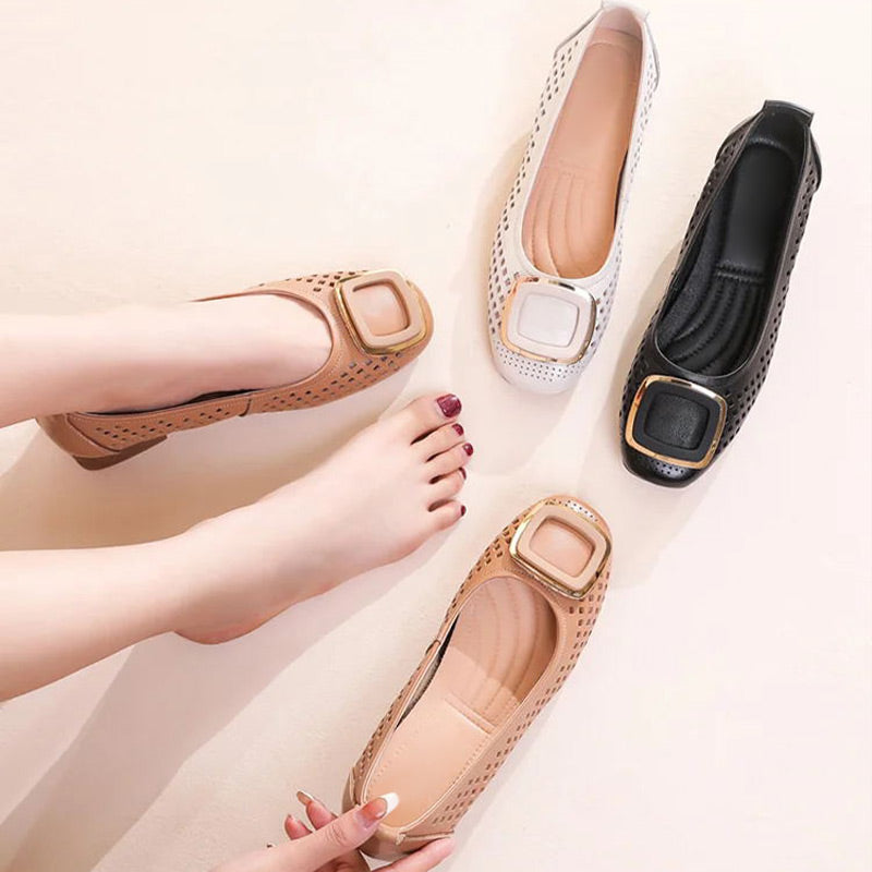 Bernice square buckle soft shoes side view