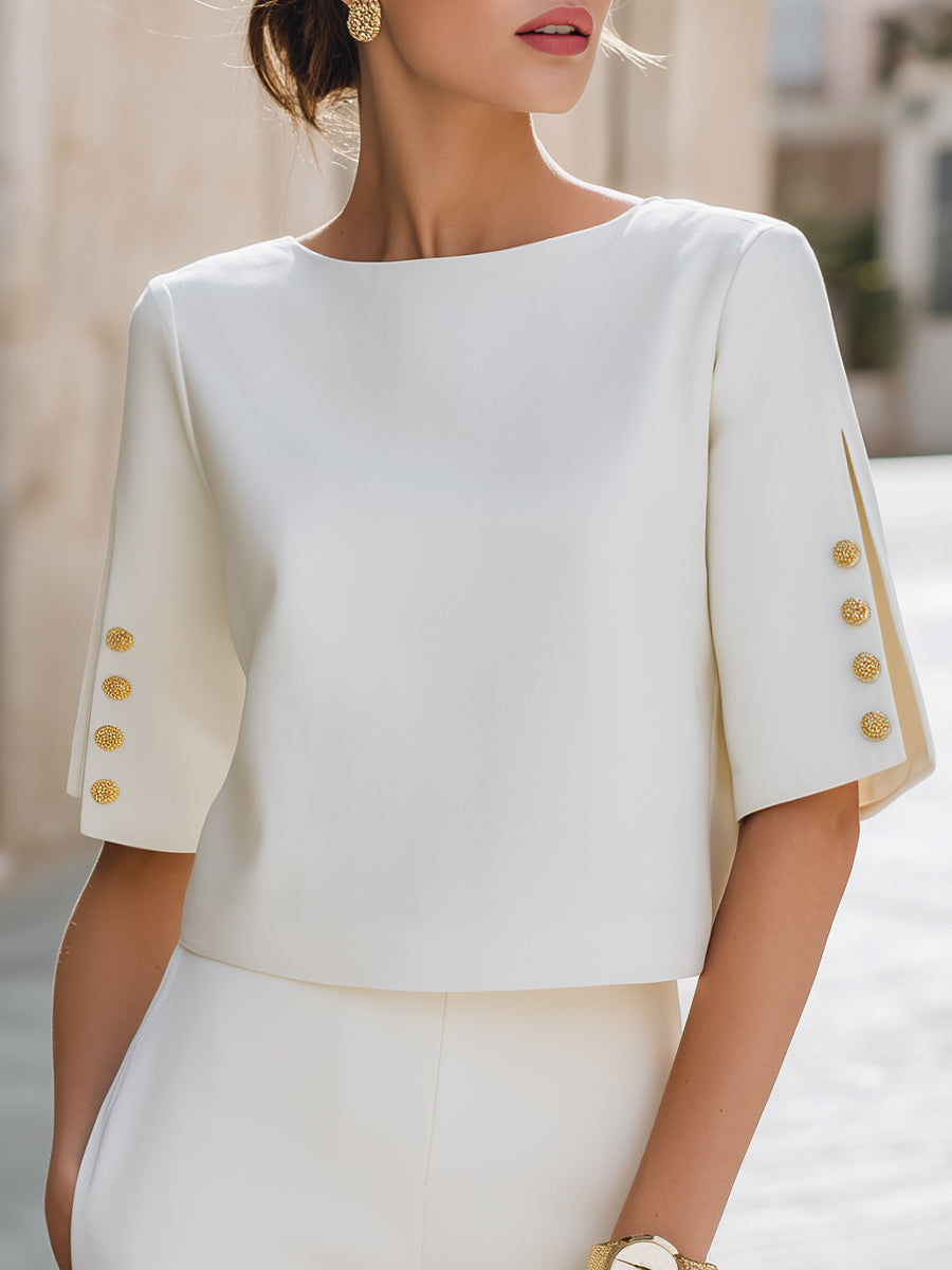 Sue | Split Sleeve Button Detail Top