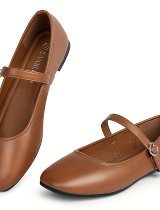 Katarina Classic Mary Jane Flats in Coffee