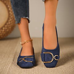 Keira Square-Toe Buckle Ballet Flats