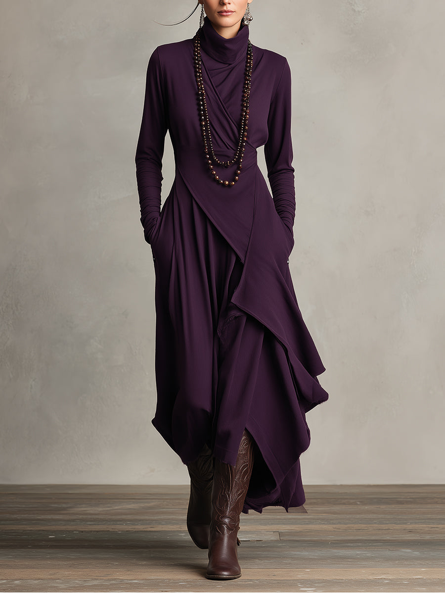 Ebba | Turtleneck Draped Knit Dress with Pockets