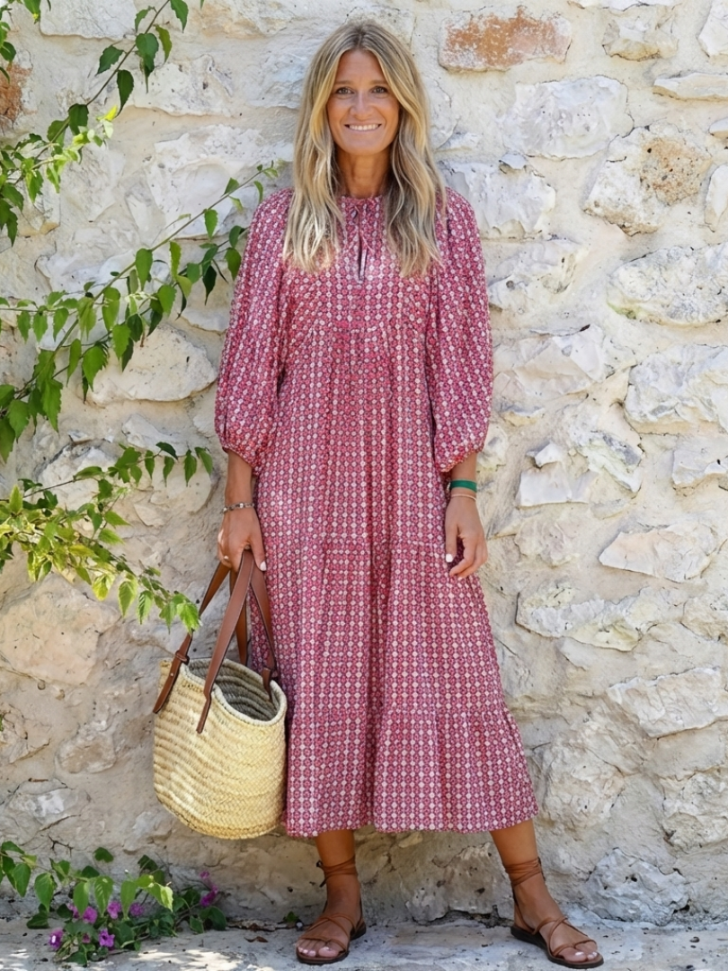 Leontine | Geometric Print Long-Sleeve Midi Dress