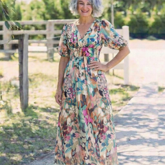Margarita | Gathered Waist V-Neck Midi Dress