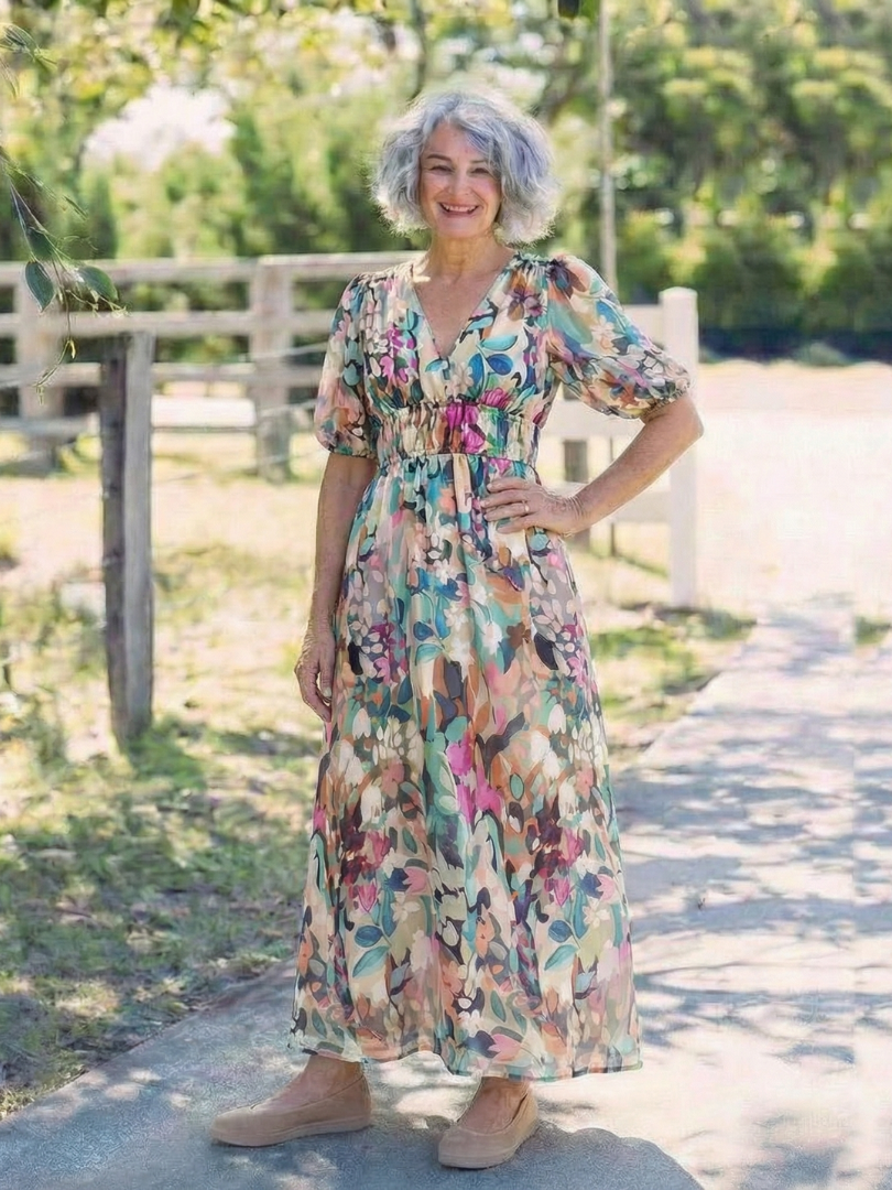Margarita | Gathered Waist V-Neck Midi Dress