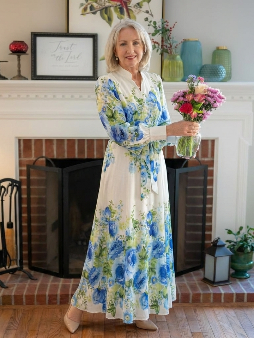 Maya | Button-Front Floral Maxi Dress