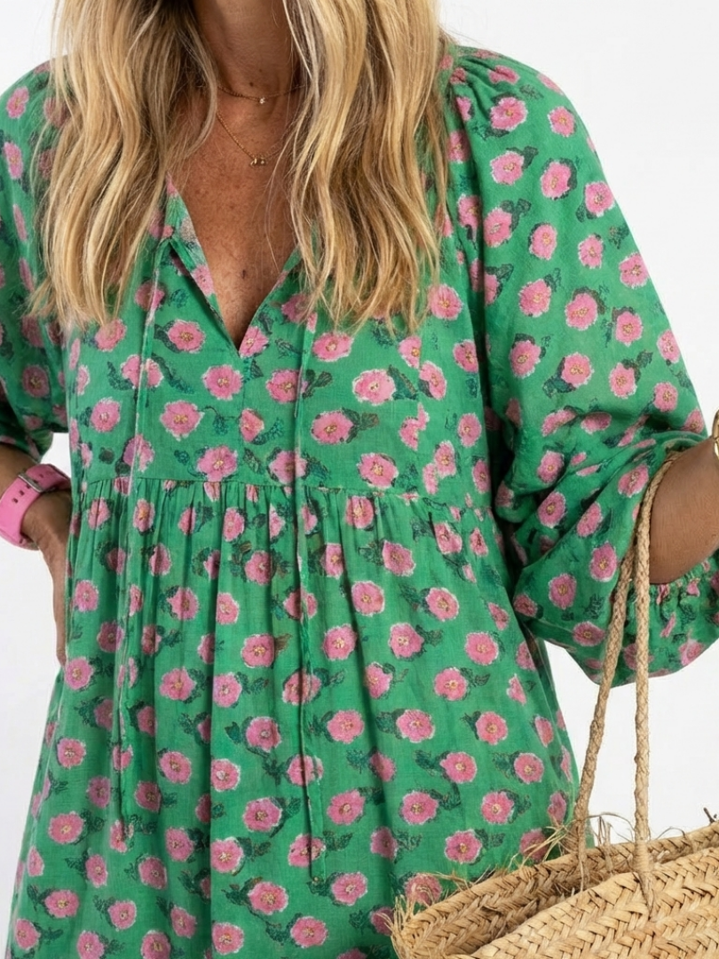 Thessaly | Floral V-Neck Tiered Midi Dress