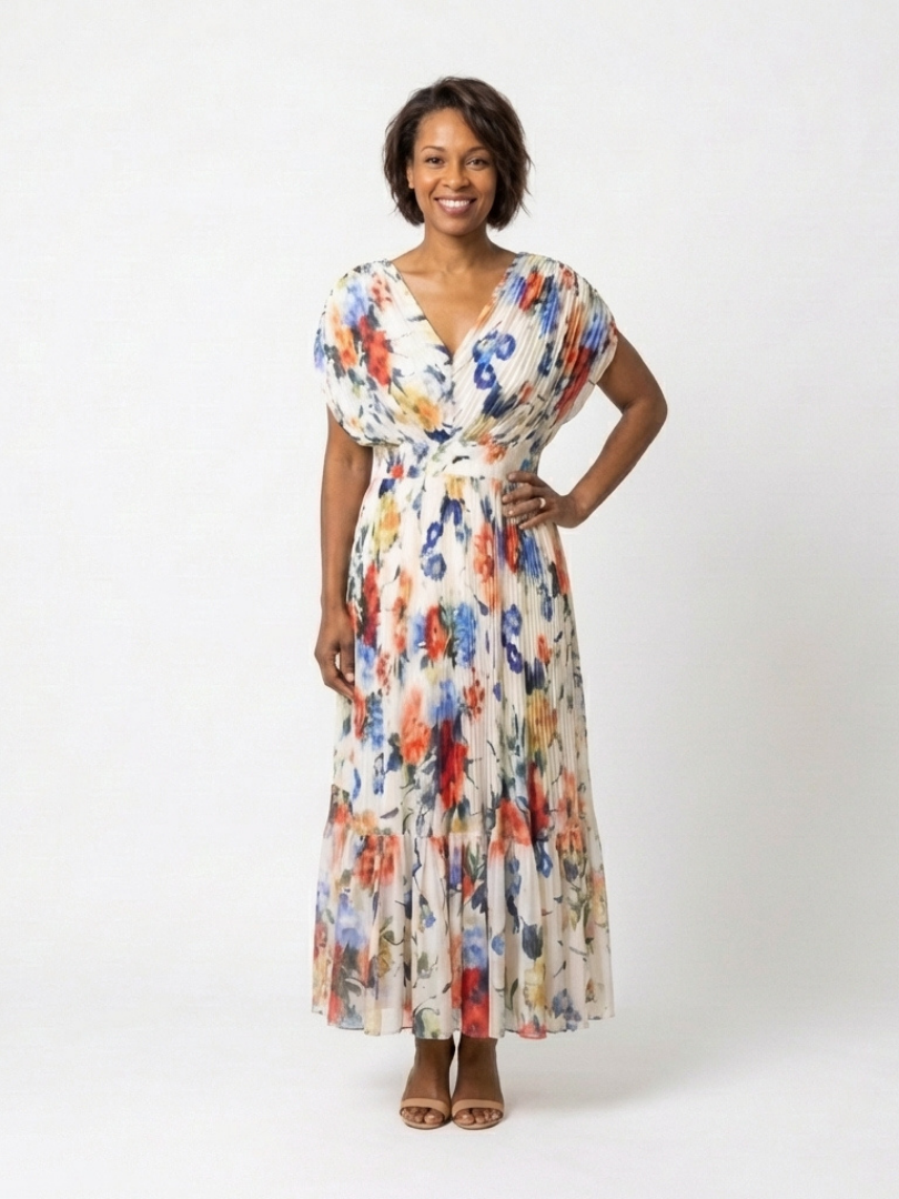 Maryse | Pleated Floral Midi Dress